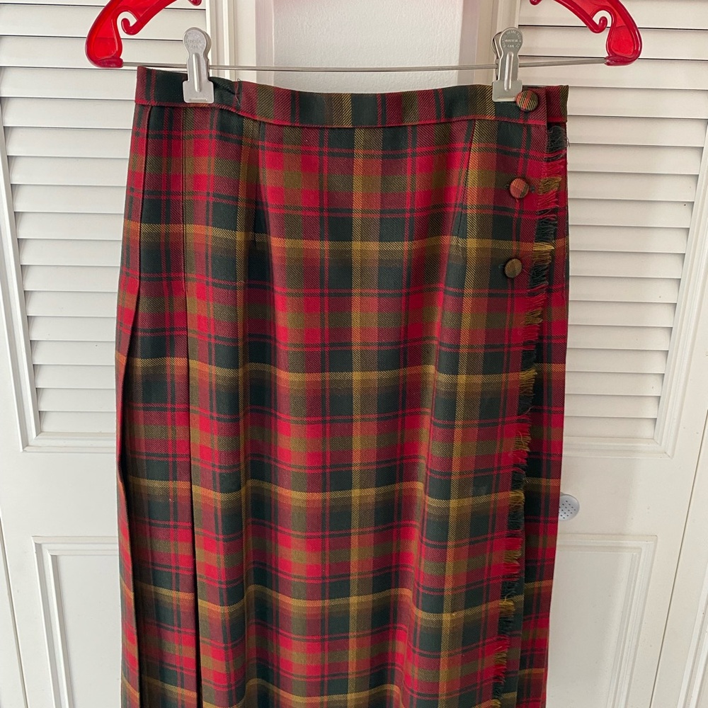 Red and Green Midi Wrap Pencil Skirt